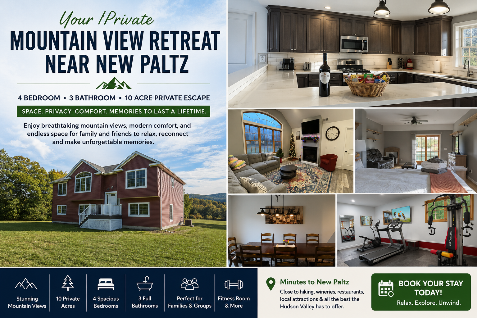 Escape to a Private Mountain View Retreat Near New Paltz Perfect for Families & Group Getaways